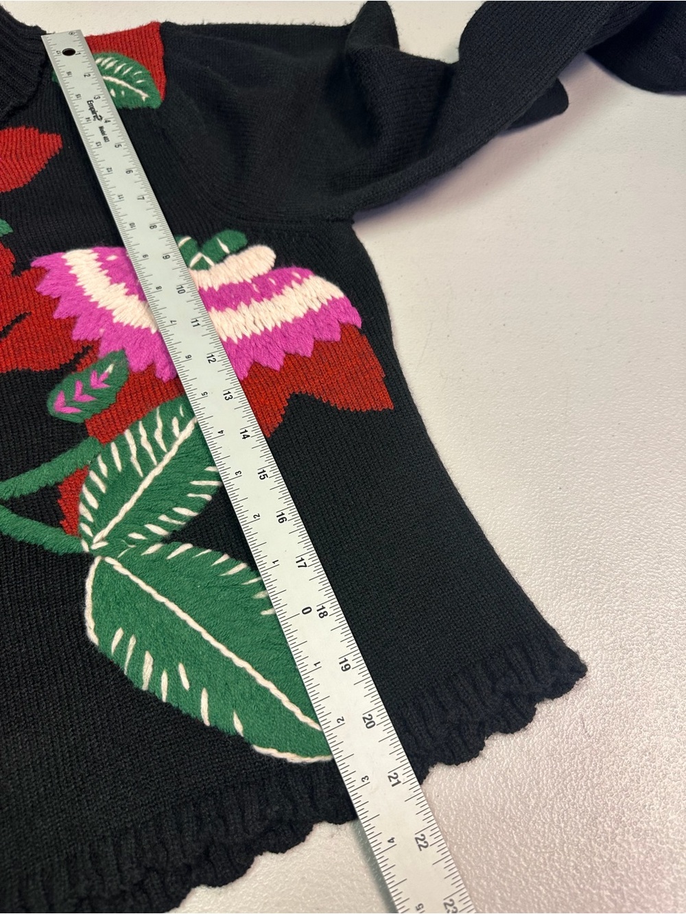 Farm Rio Women's Black Floral Knit Mock Neck Pullover Sweater Size S - Picture 4 of 7